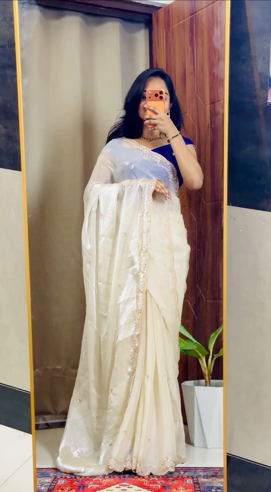 Craft detail of Space Silk Sequence Handwork Designer Saree