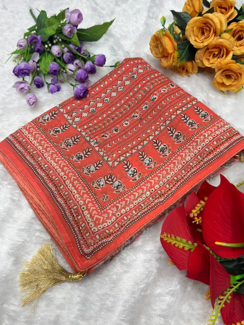 Craft detail of Soft Faux Georgette Handwork Saree