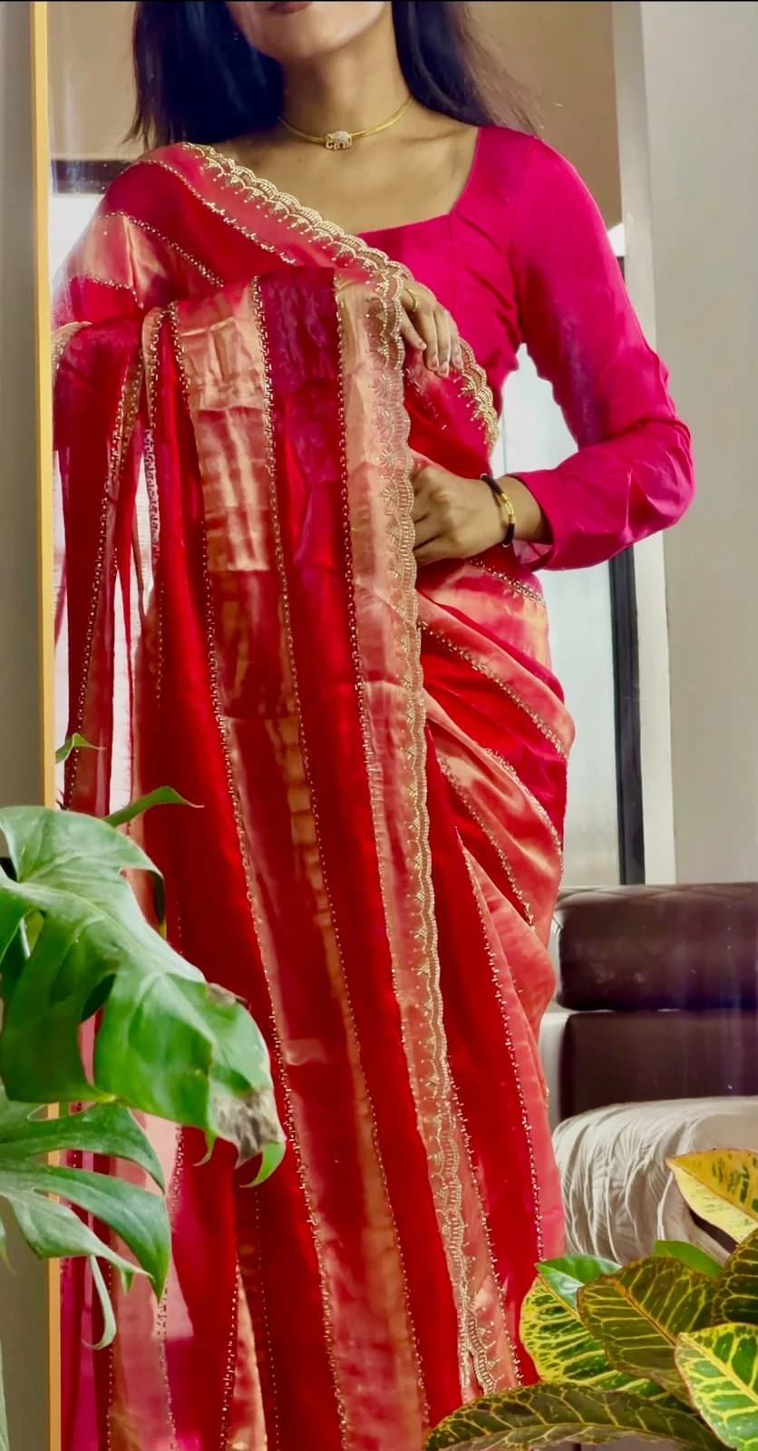 Craft detail of Space Silk Swaroski Work Saree
