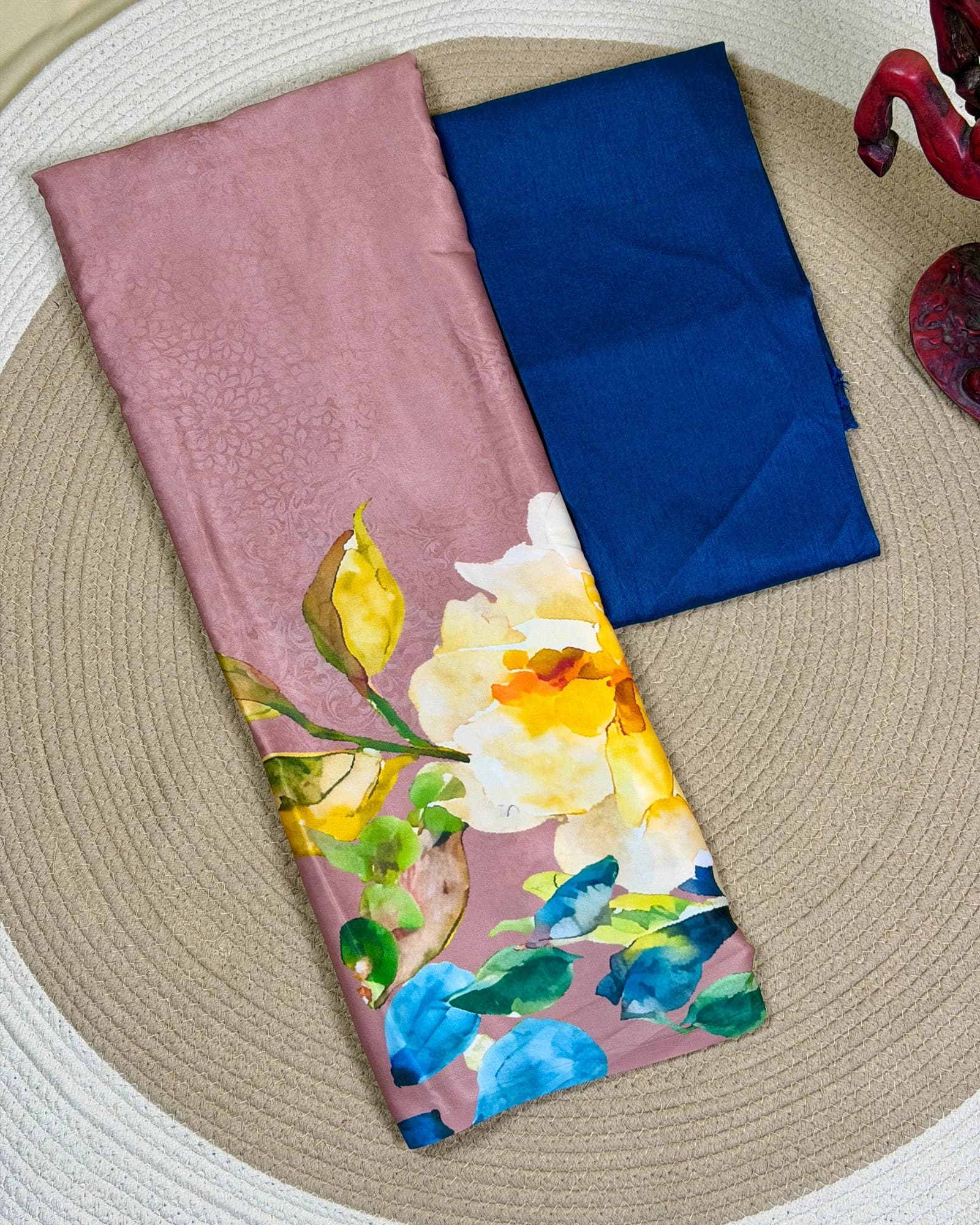 Craft detail of Satin Silk Floral Printed Saree