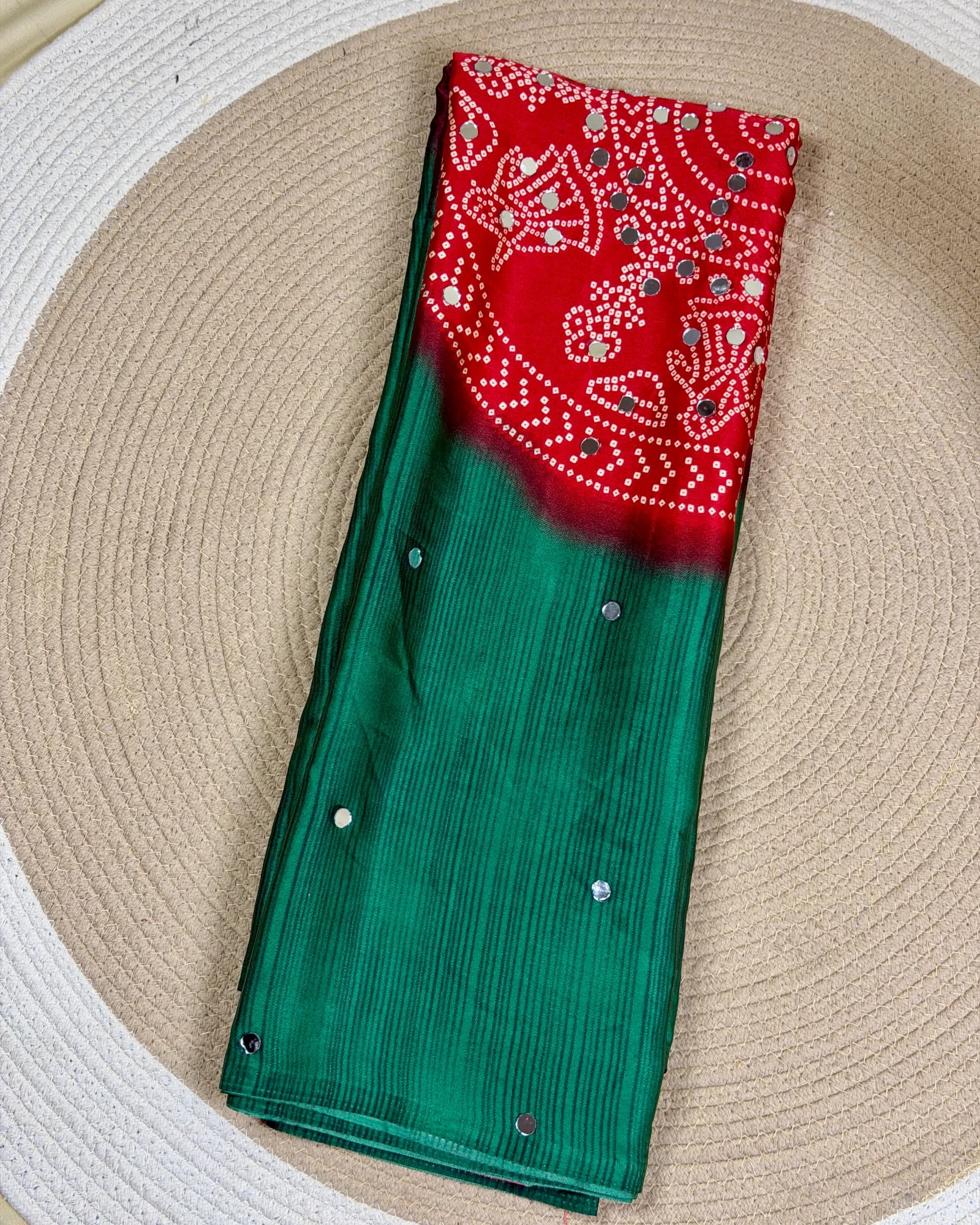 Craft detail of Gaji Silk Mirror Worked Saree